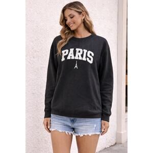 Paris Graphic Crewneck Sweatshirt Black XL French Eiffel Tower